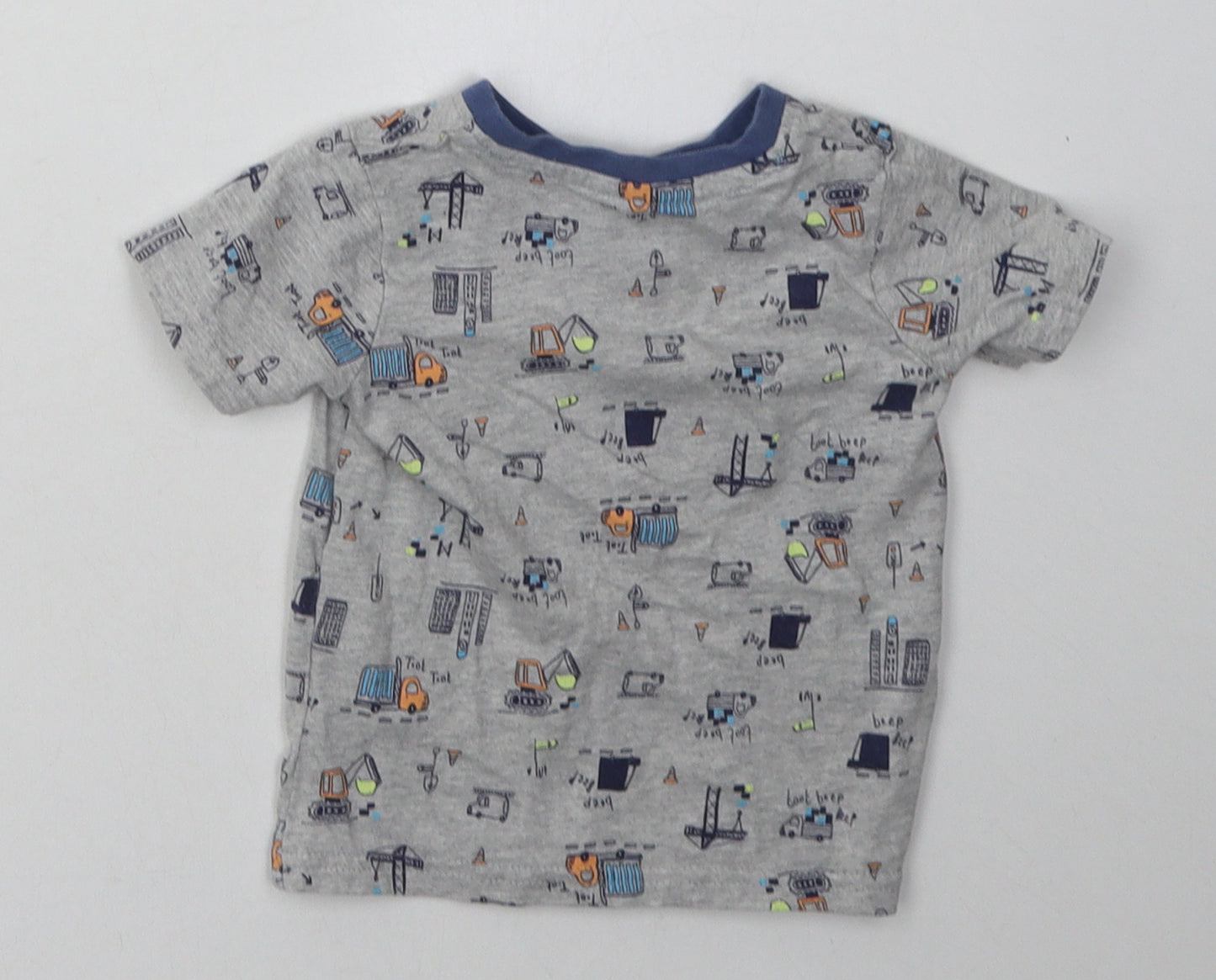 George Boys Grey Geometric Cotton Basic T-Shirt Size 6-9 Months Crew Neck Button - lorry print