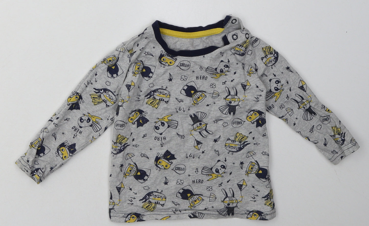 George Boys Grey Geometric Cotton Basic Casual Size 12-18 Months Crew Neck Button - Hero