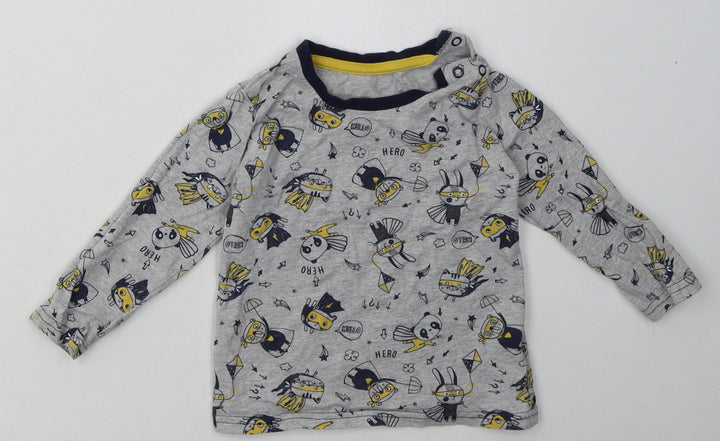 George Boys Grey Geometric Cotton Basic Casual Size 12-18 Months Crew Neck Button - Hero