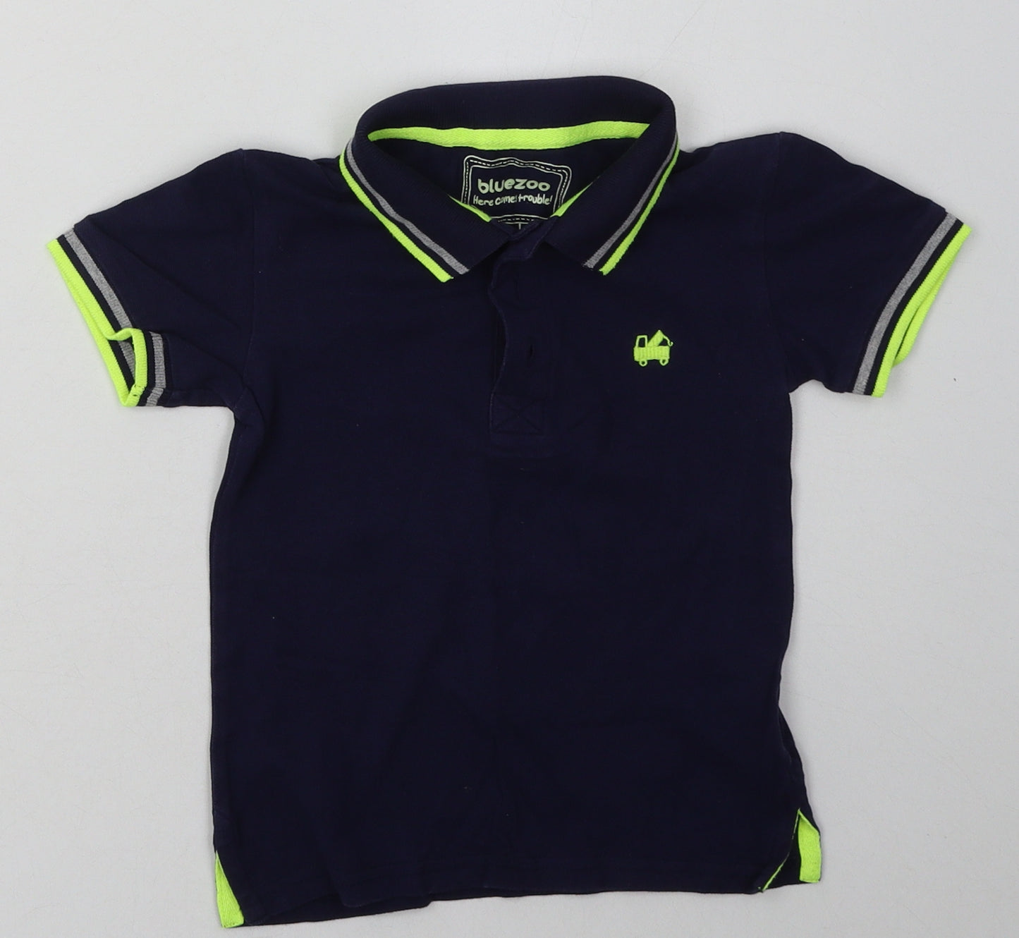 Debenhams Boys Blue Striped Cotton Basic Polo Size 3-4 Years Collared Button