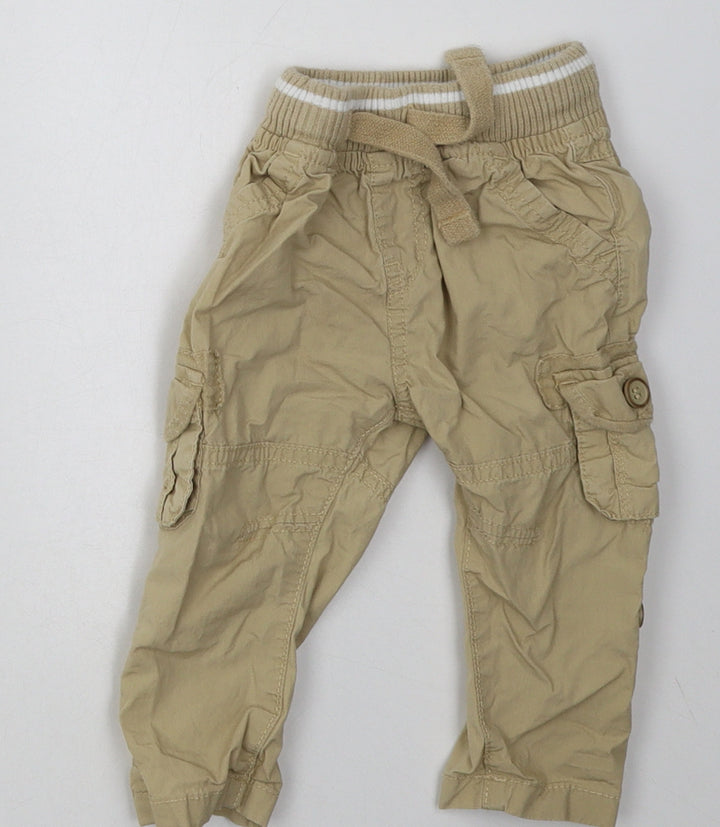 Mothercare Boys Beige Cotton Cargo Trousers Size 3-6 Months Tie