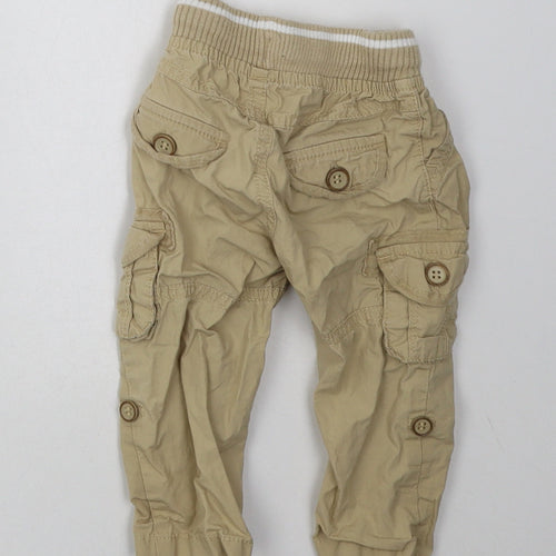 Mothercare Boys Beige  Cotton Cargo Trousers Size 3-6 Months  Tie