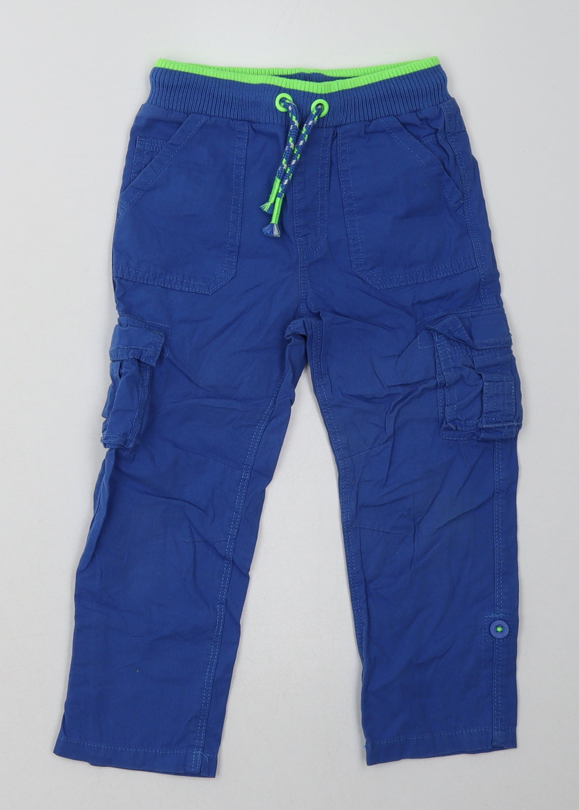 George Boys Blue  Cotton Cargo Trousers Size 3-4 Years  Regular Tie