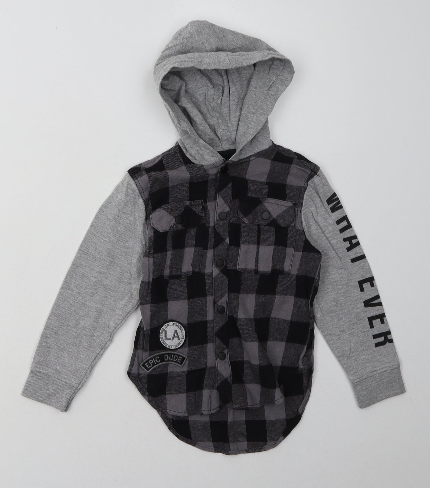 Primark Boys Green Check Cotton  Hoodie Size 3-4 Years  Button