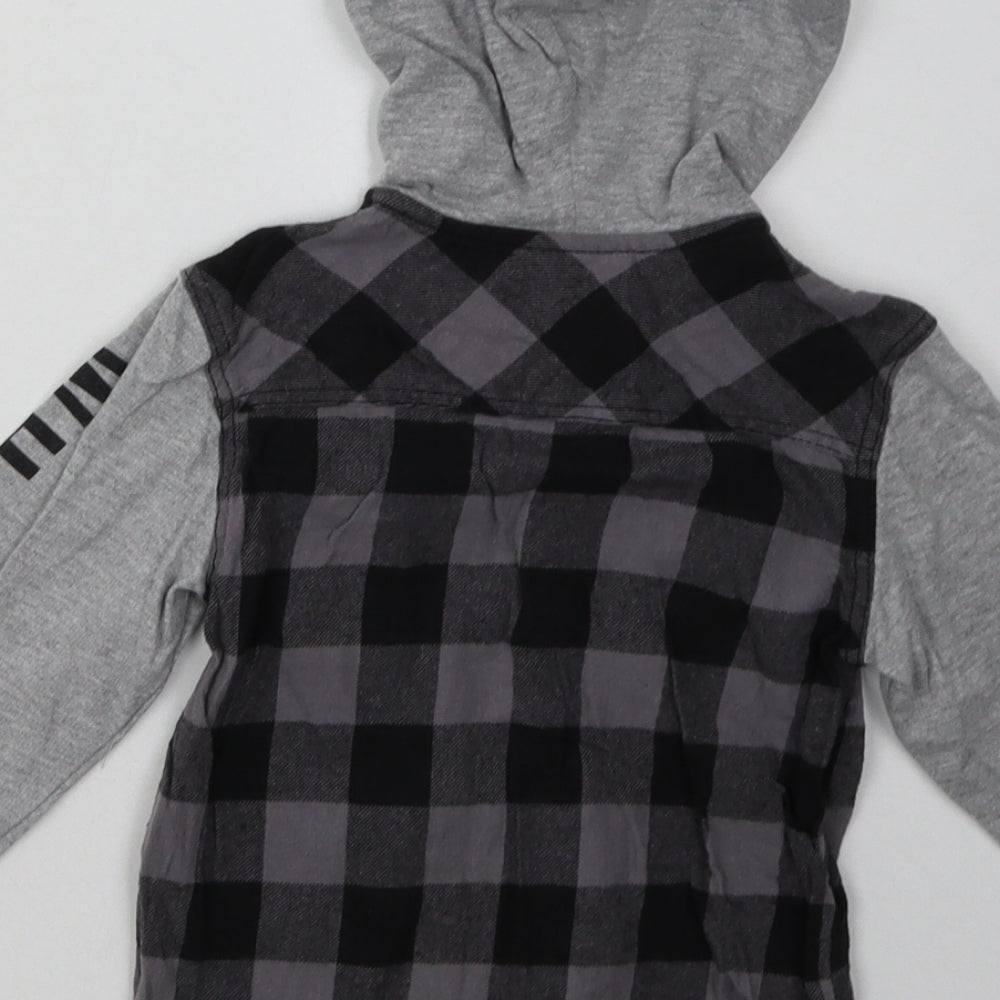 Primark Boys Green Check Cotton  Hoodie Size 3-4 Years  Button