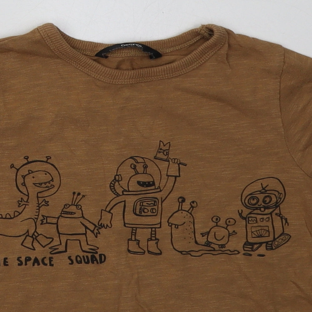 George Boys Brown Geometric Cotton Basic T-Shirt Size 3-4 Years Crew Neck Pullover - the space squad
