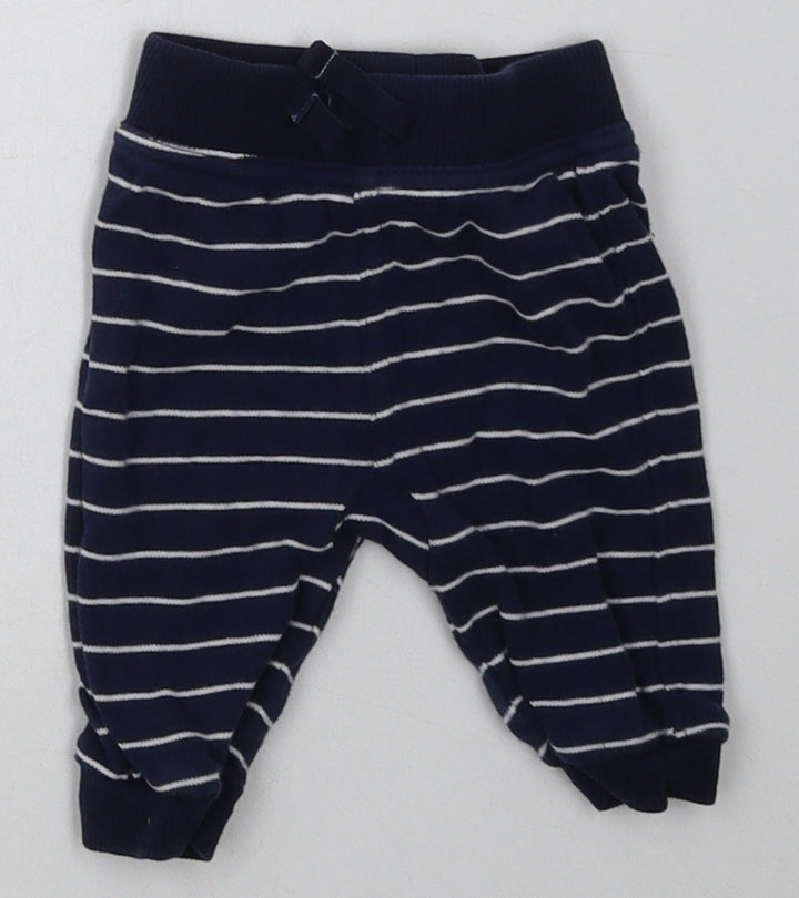 George Boys Blue Striped Cotton Sweatpants Trousers Size 0-3 Months  Tie
