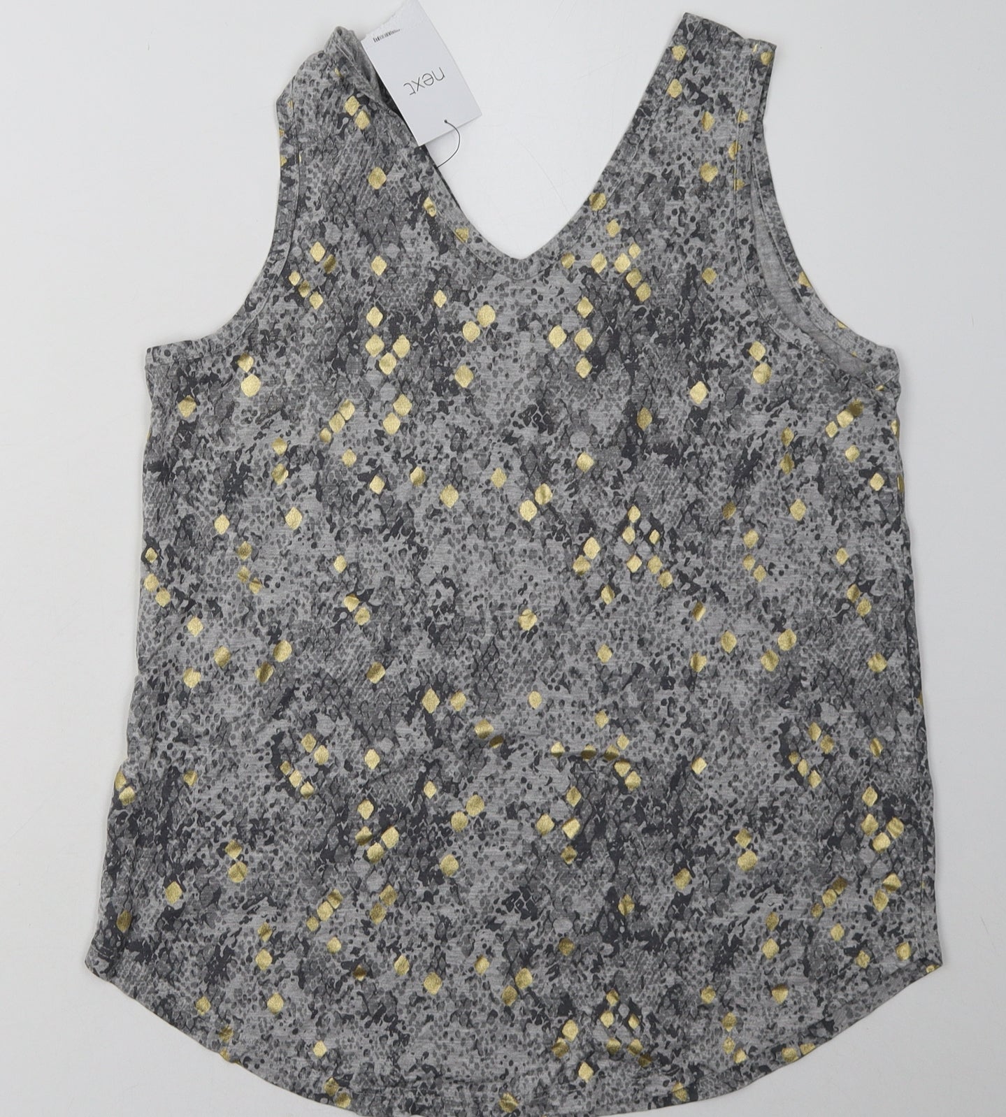 NEXT Womens Grey Animal Print Viscose Basic Tank Size 12 V-Neck