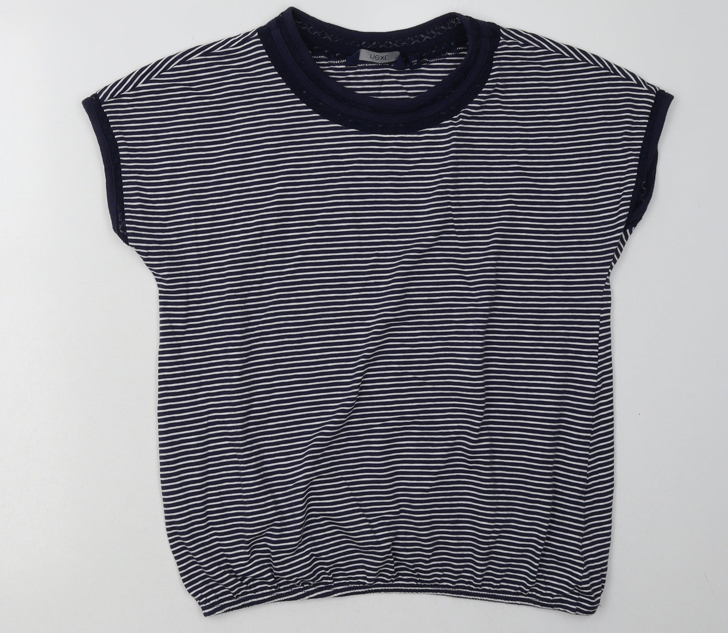 NEXT Womens Blue Striped Cotton Basic T-Shirt Size 12 Crew Neck