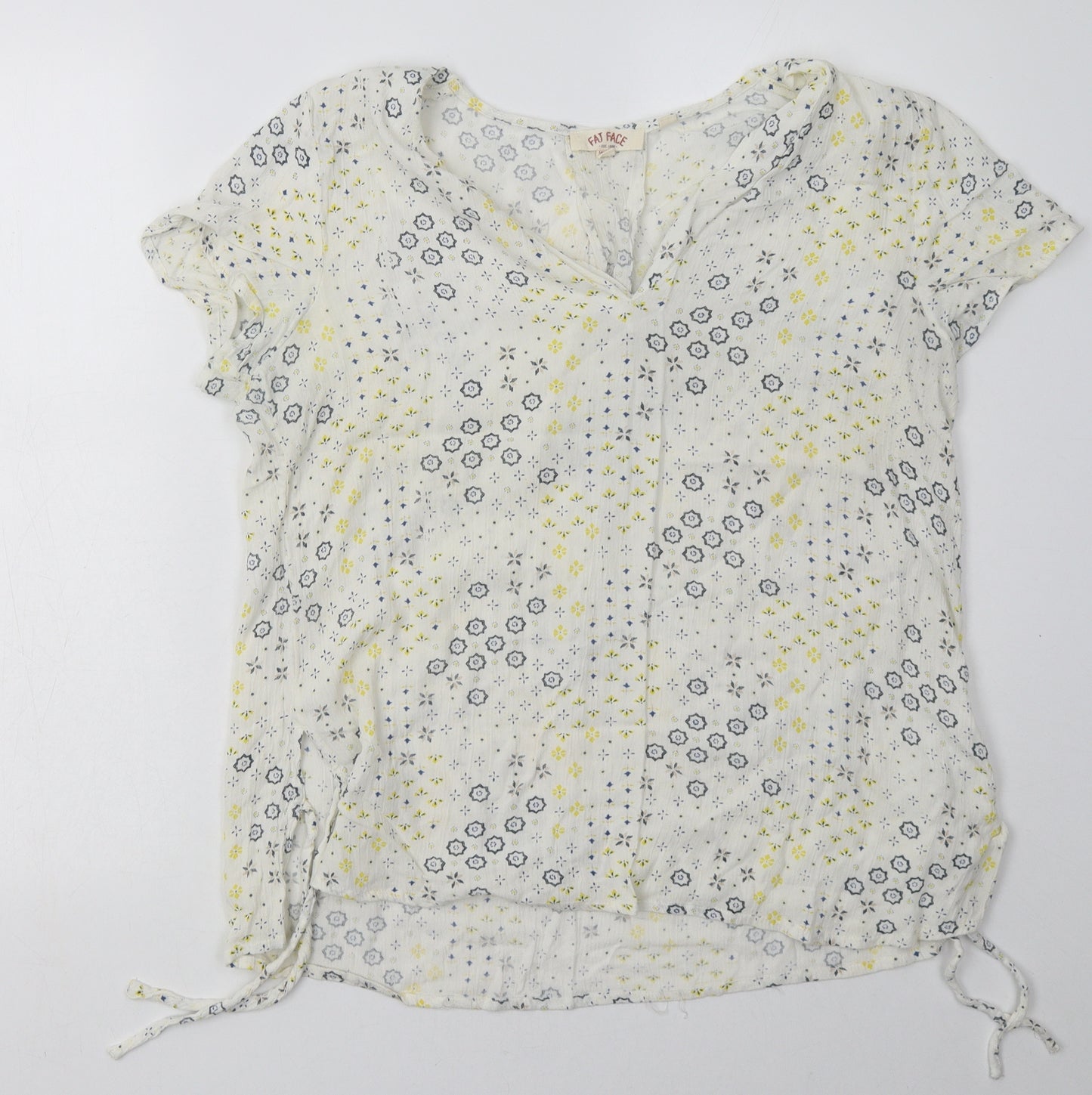 fatface Womens Yellow Floral Viscose Basic T-Shirt Size 12 V-Neck