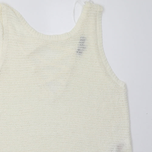 New Look Womens White  Acrylic Basic Tank Size 12 V-Neck