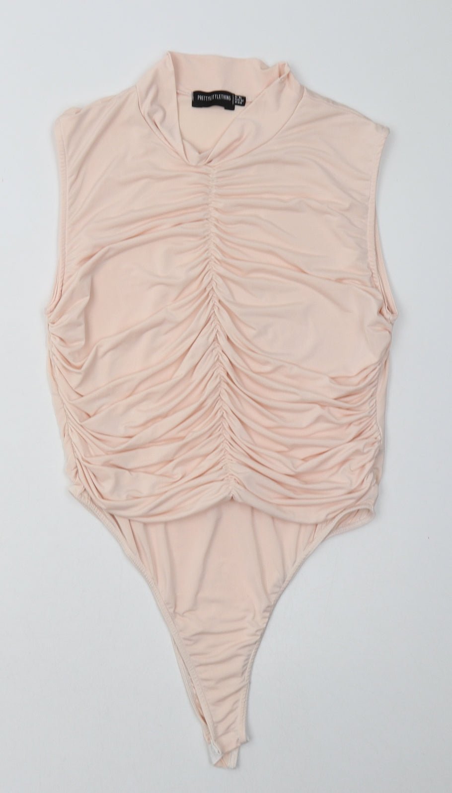 PRETTYLITTLETHING Womens Pink  Polyester Bodysuit One-Piece Size 16  Pullover - Ruched