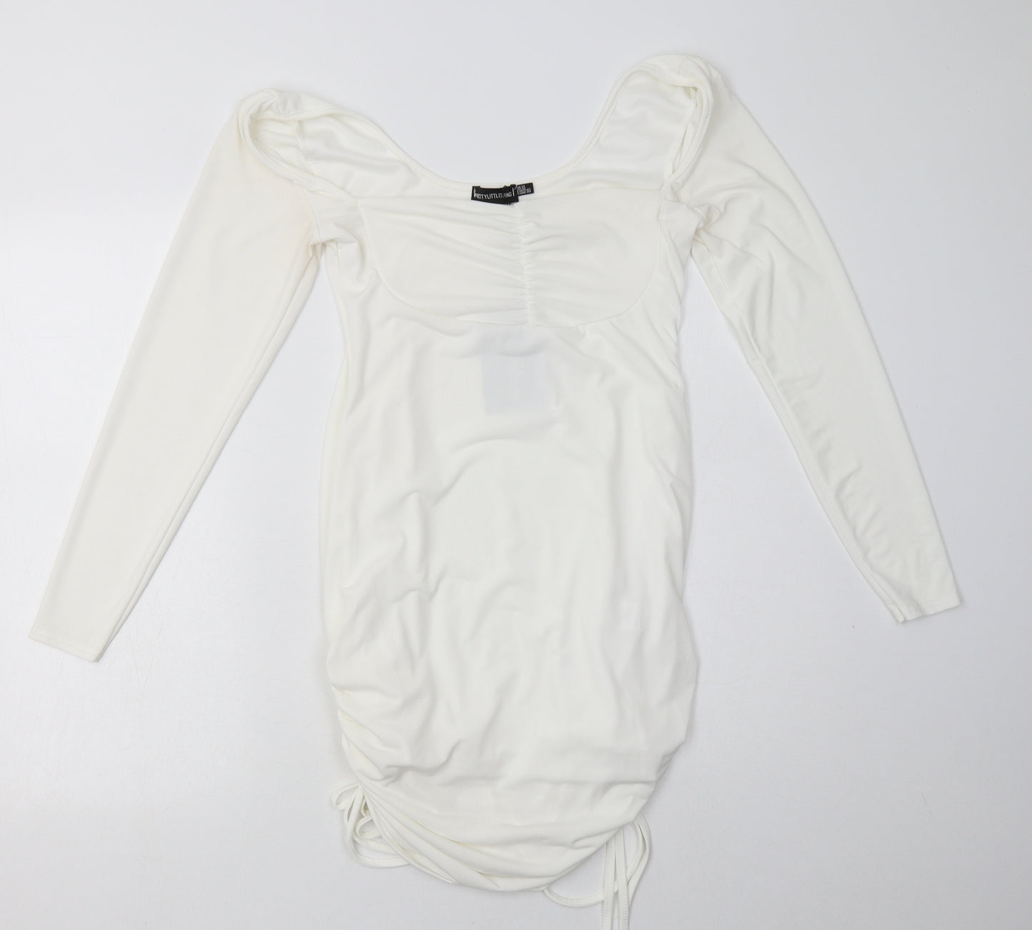 PRETTYLITTLETHING Womens White  Polyester Bodycon  Size 14  Square Neck Pullover