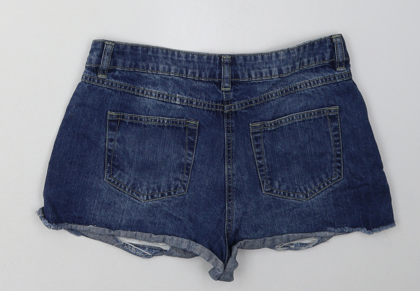 Parisian Womens Blue  Cotton Hot Pants Shorts Size 12 L3 in Regular Button - ripped shorts