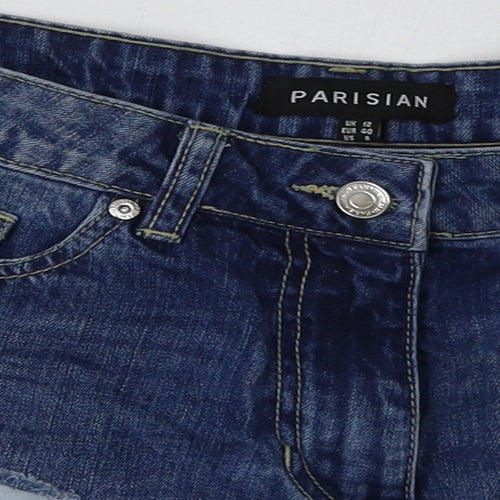 Parisian Womens Blue  Cotton Hot Pants Shorts Size 12 L3 in Regular Button - ripped shorts