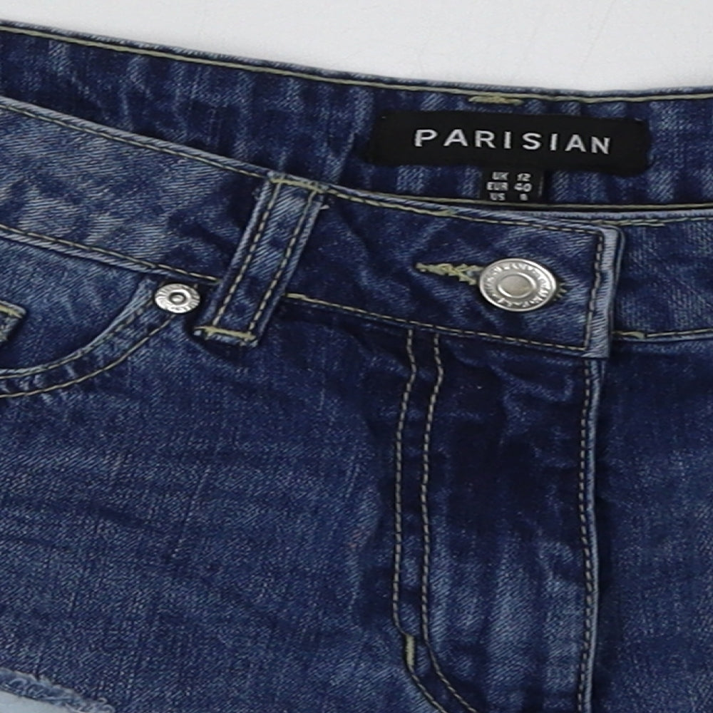 Parisian Womens Blue  Cotton Hot Pants Shorts Size 12 L3 in Regular Button - ripped shorts