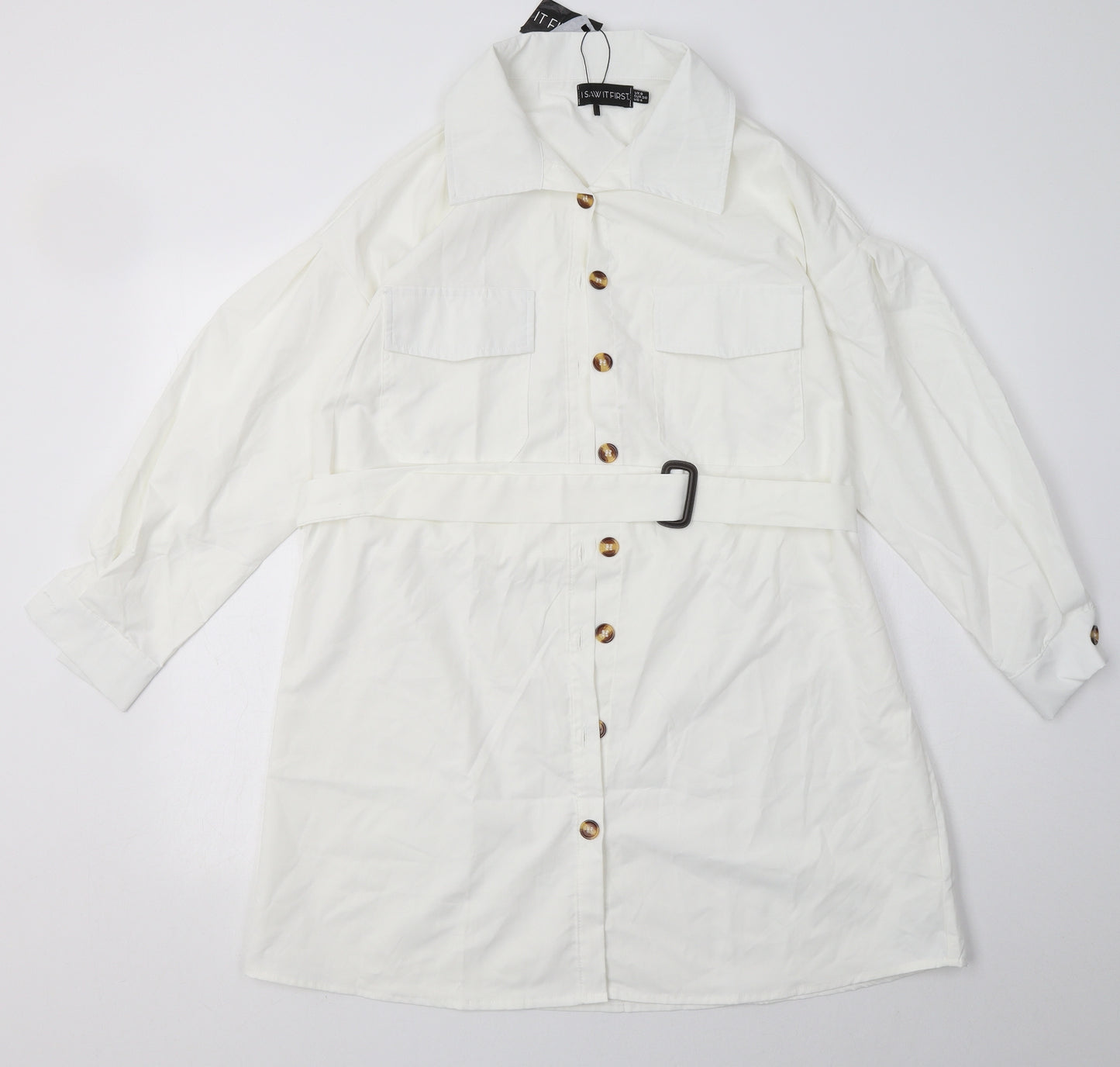 I SAW IT FIRST Womens White  Coir Shirt Dress  Size 8  Collared Button - Oversized