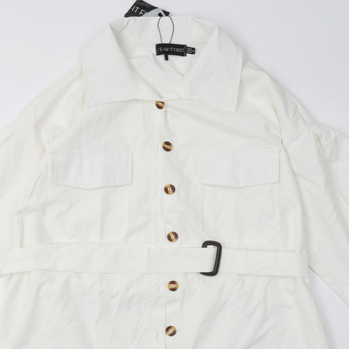 I SAW IT FIRST Womens White  Coir Shirt Dress  Size 8  Collared Button - Oversized