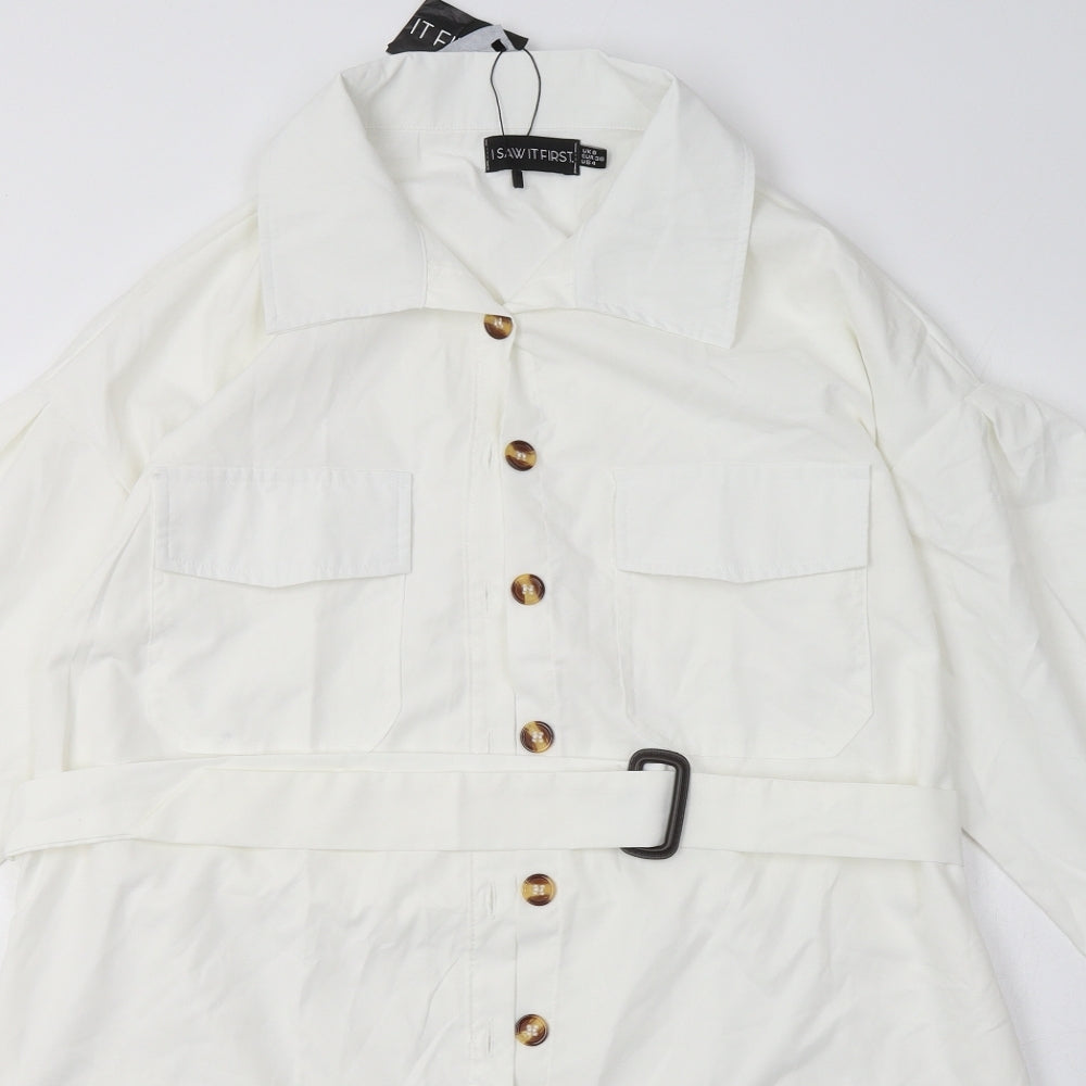 I SAW IT FIRST Womens White  Coir Shirt Dress  Size 8  Collared Button - Oversized