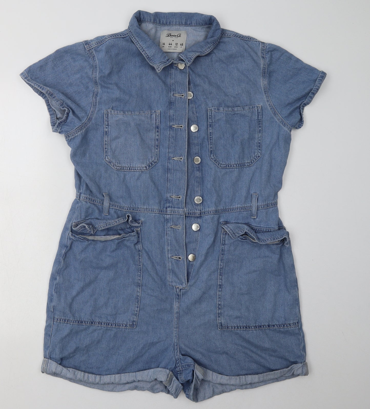 Primark Womens Blue  Cotton Playsuit One-Piece Size 16  Button