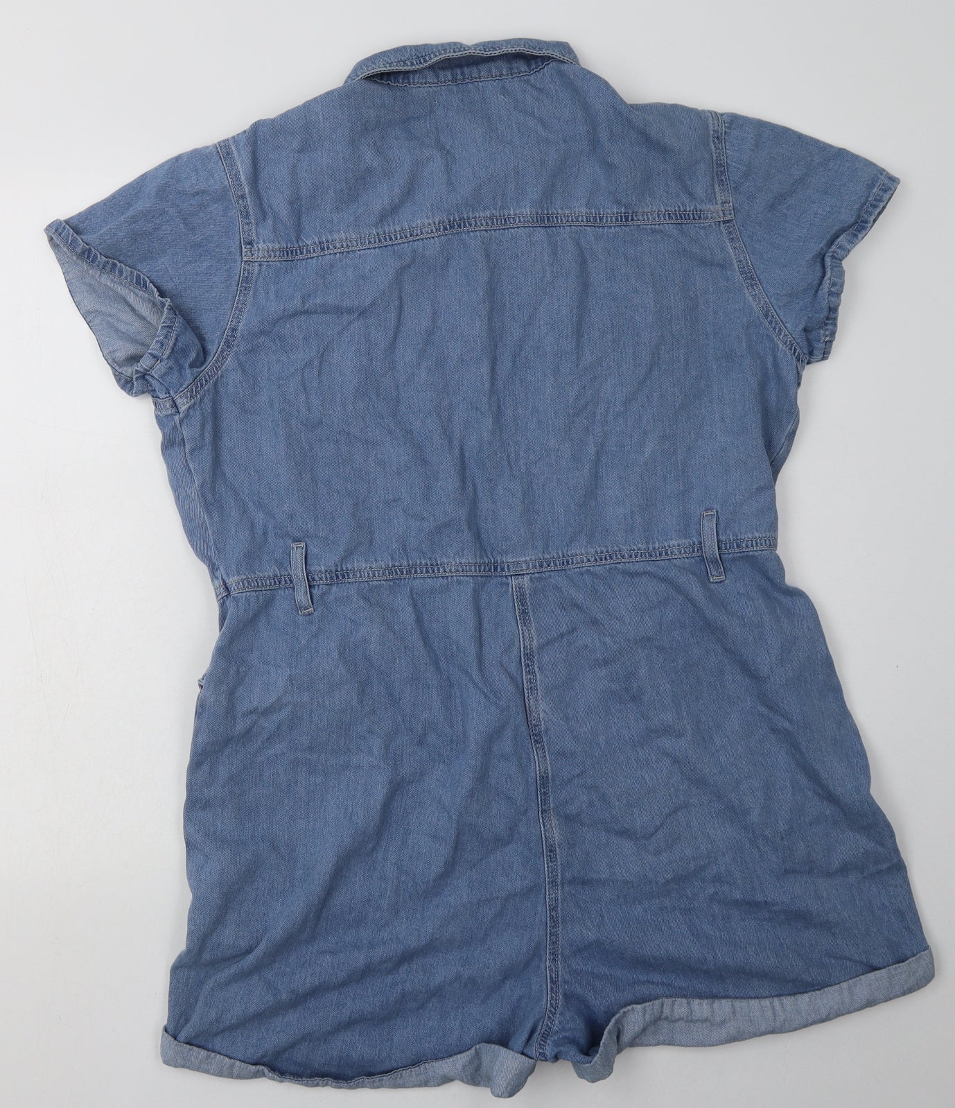 Primark Womens Blue  Cotton Playsuit One-Piece Size 16  Button