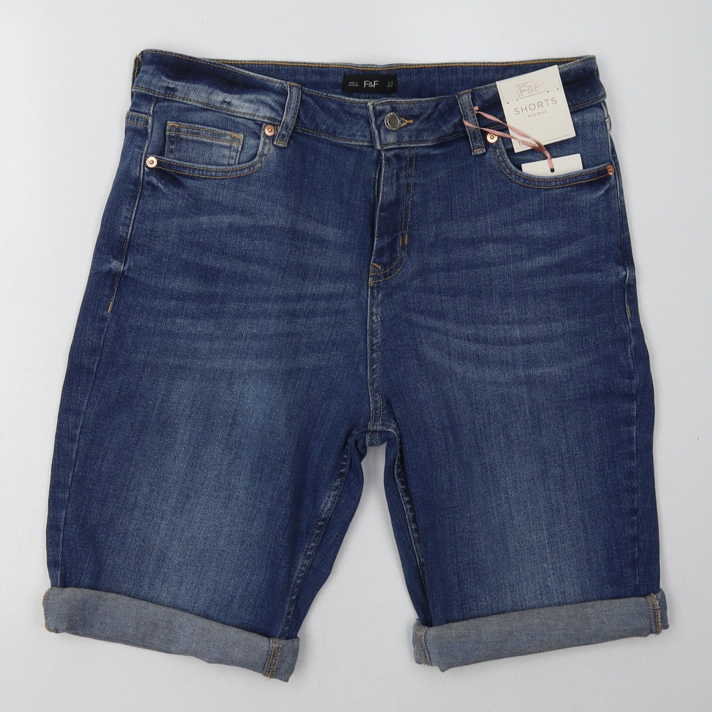 F&F Womens Blue  Cotton Bermuda Shorts Size 14 L12 in Regular Button