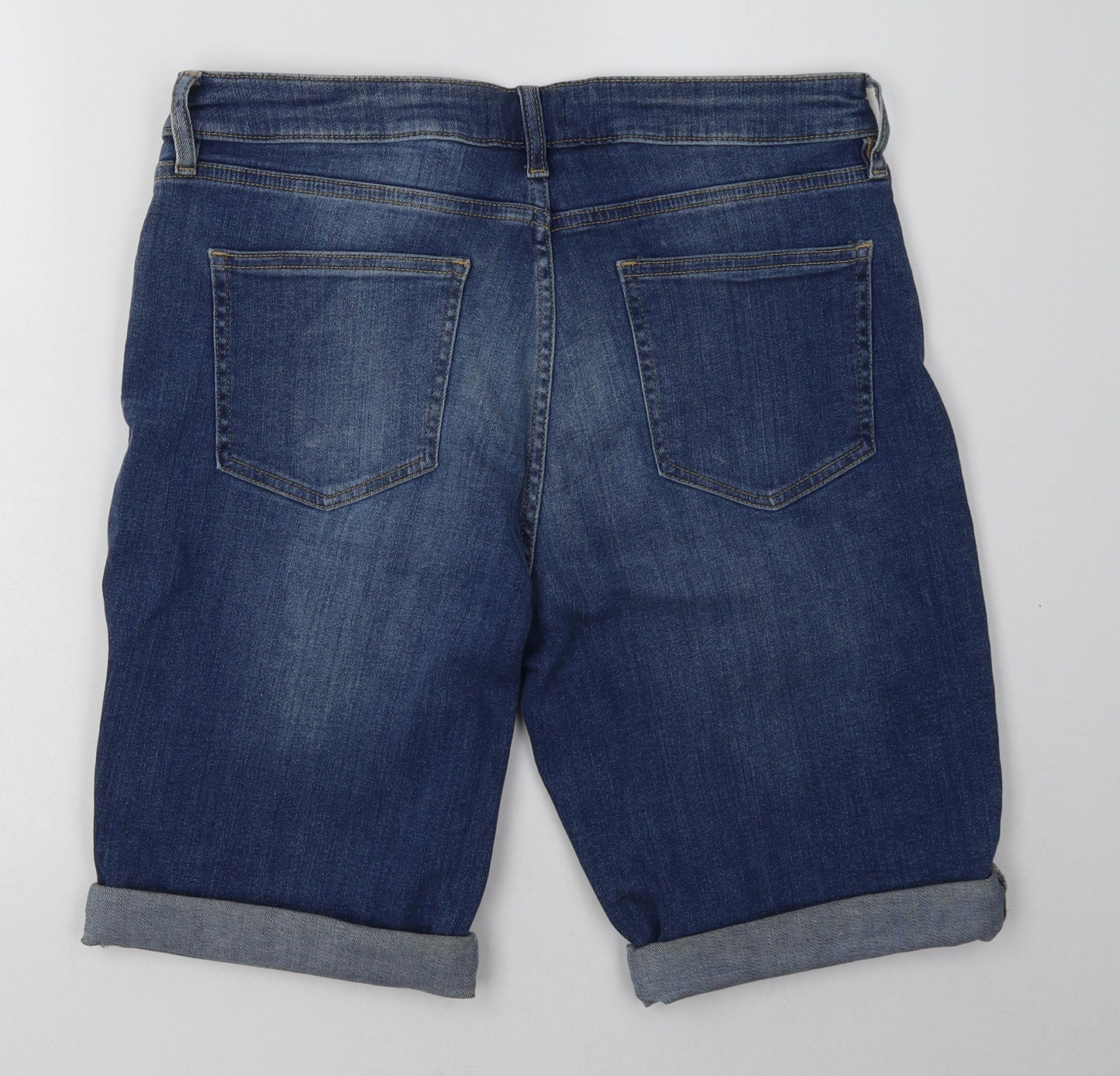 F&F Womens Blue  Cotton Bermuda Shorts Size 14 L12 in Regular Button