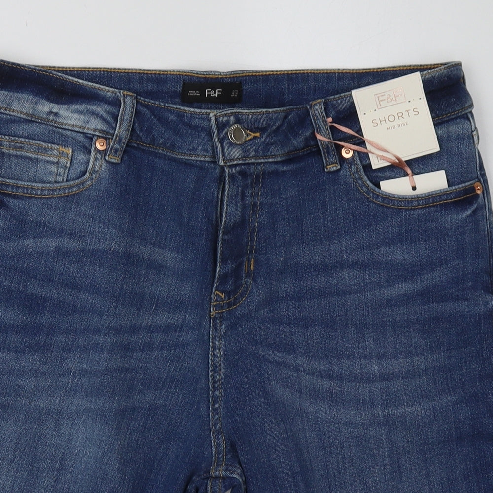 F&F Womens Blue  Cotton Bermuda Shorts Size 14 L12 in Regular Button