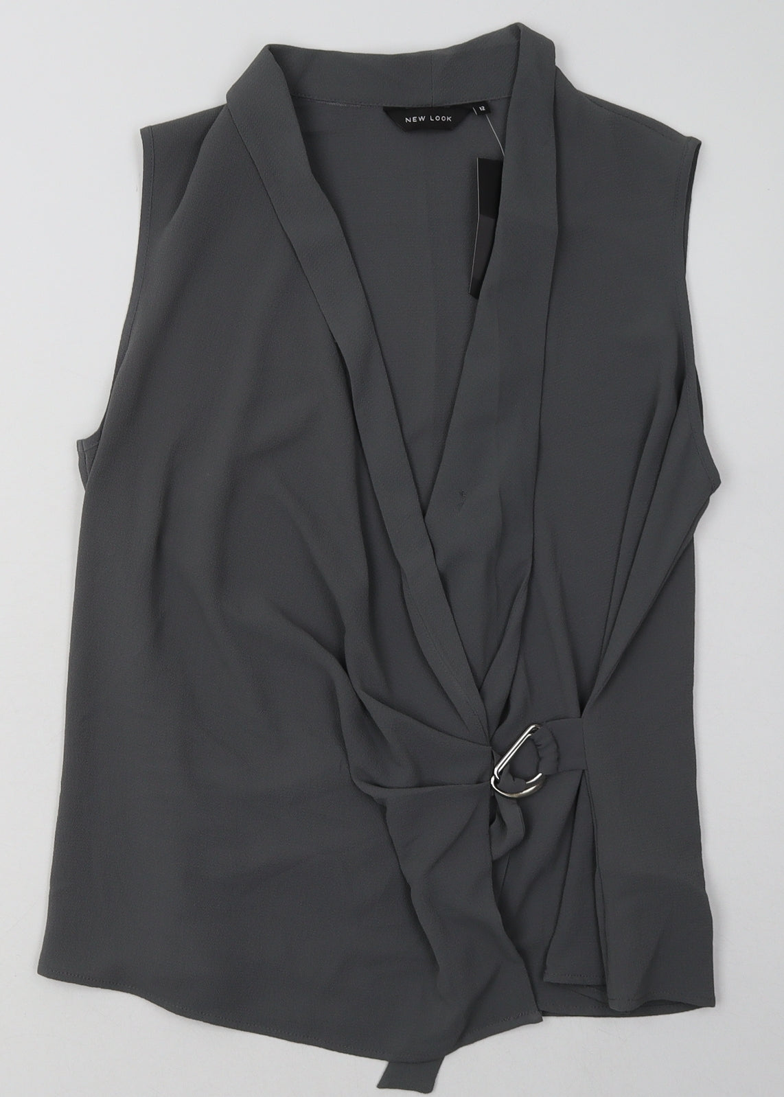 New Look Womens Grey  Polyester Basic Blouse Size 12 V-Neck
