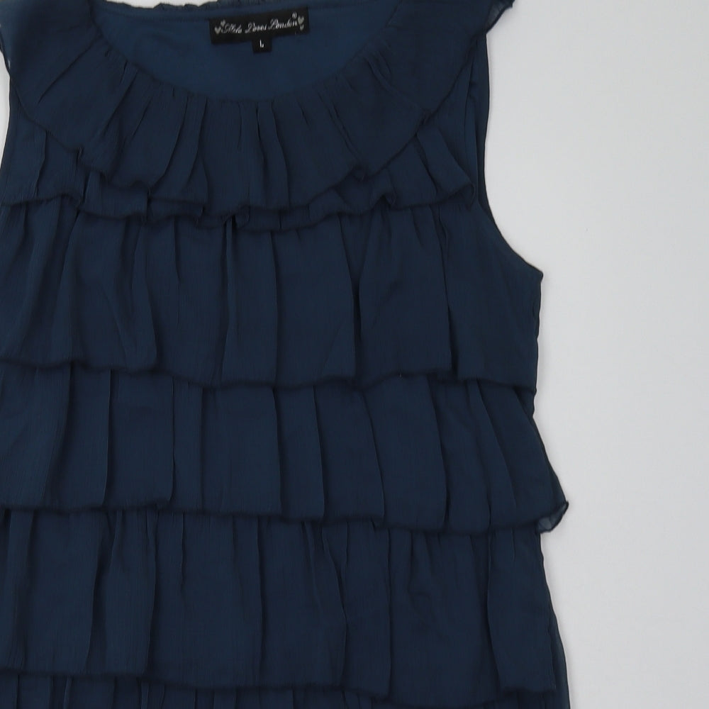 Mela Loves London Womens Blue  Polyester A-Line  Size L  Crew Neck Pullover