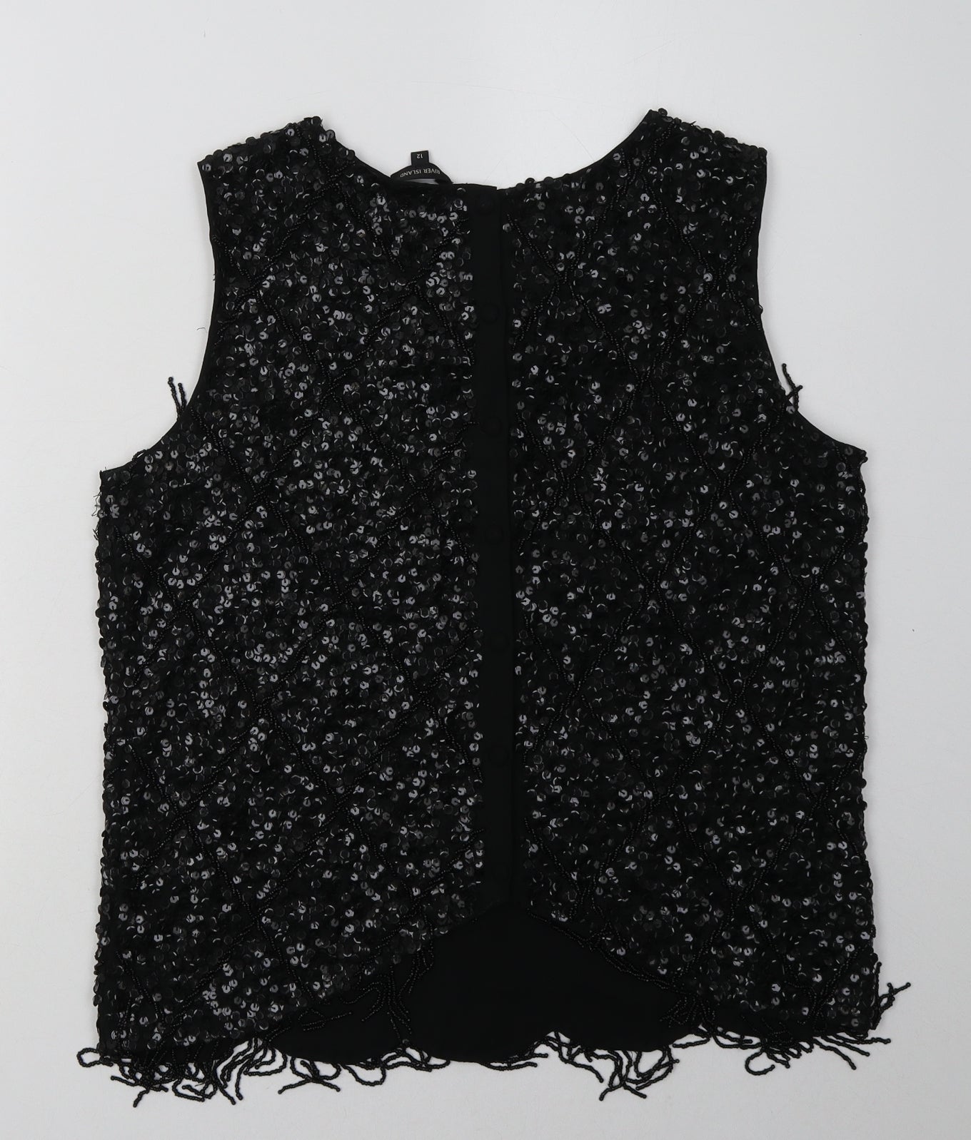 River Island Womens Black  Polyester Camisole Tank Size 12 Crew Neck - sparkly
