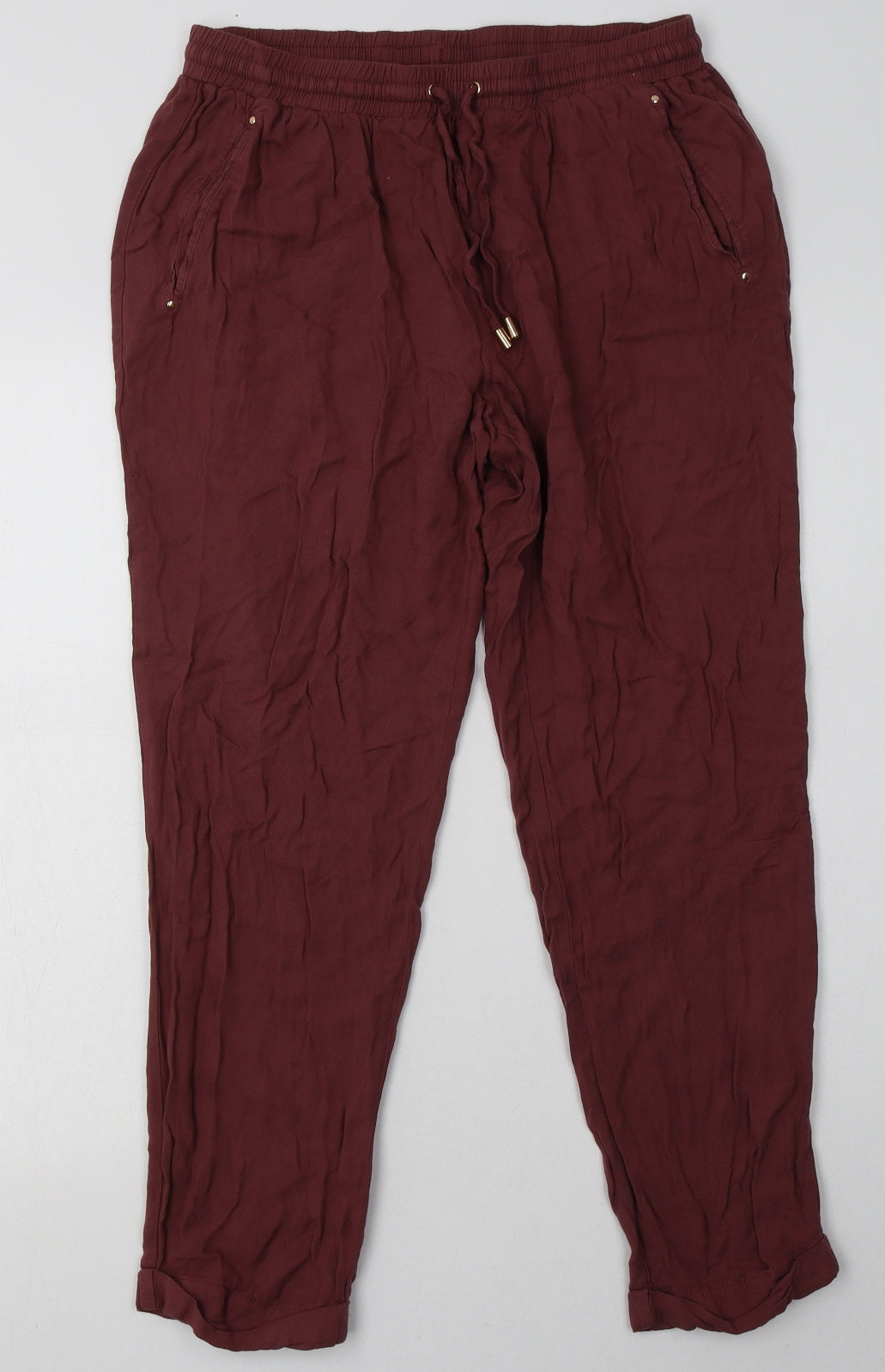 New Look Womens Purple  Viscose Jogger Trousers Size 12 L30 in Regular Tie