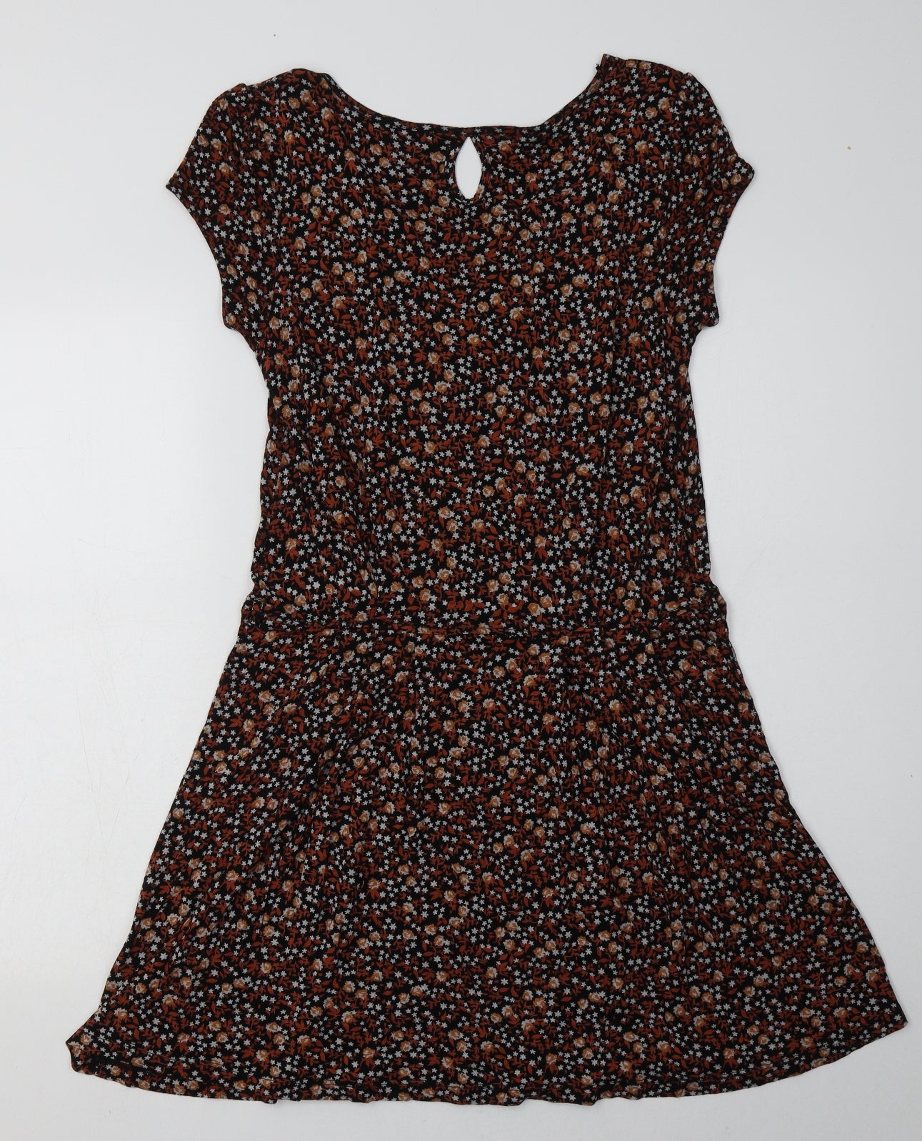 Matalan Womens Brown Floral Viscose A-Line  Size 12  Crew Neck Button