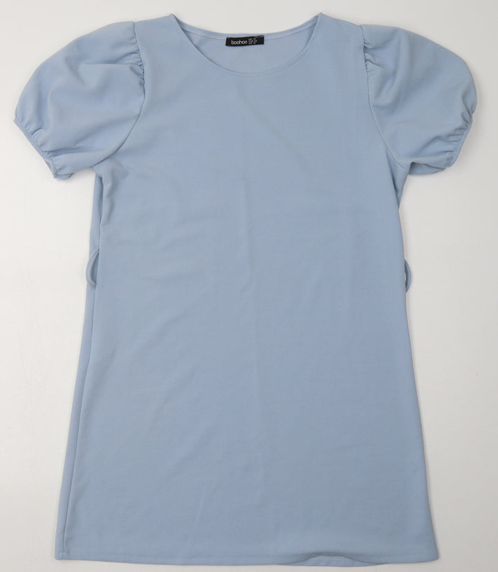 Boohoo Womens Blue Polyester A-Line Size 14 Crew Neck Pullover