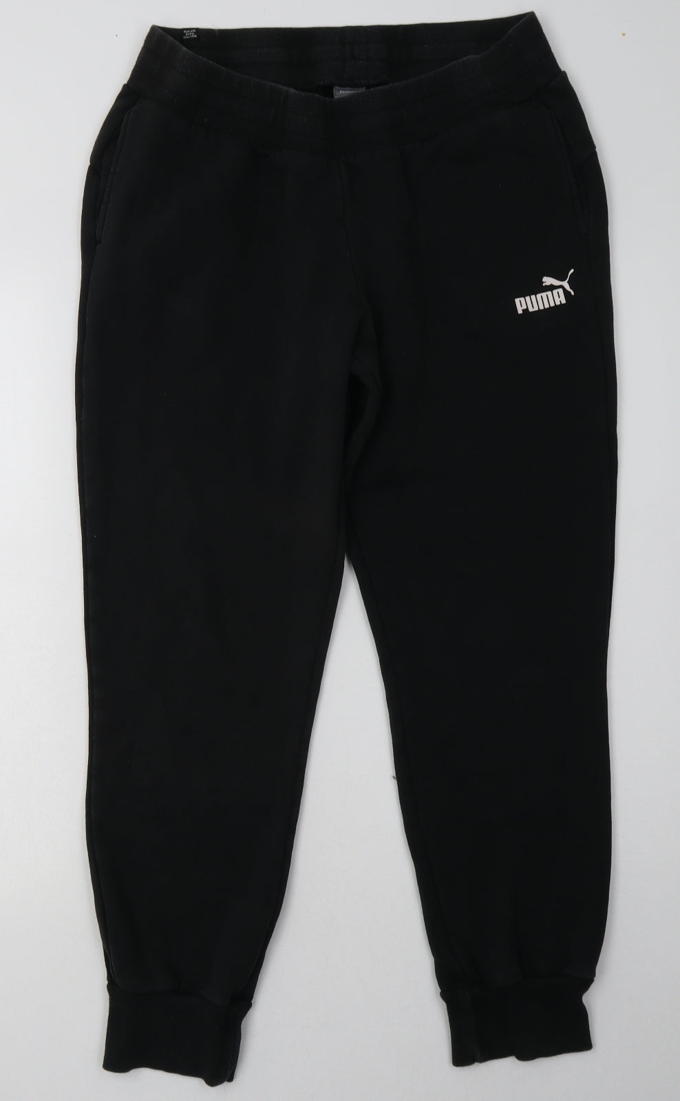 PUMA Womens Black  Cotton Jogger Trousers Size 16 L30 in Regular Tie