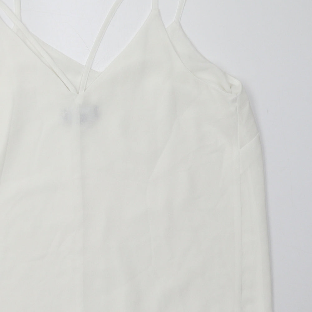 New Look Womens White  Polyester Basic Tank Size 12 V-Neck