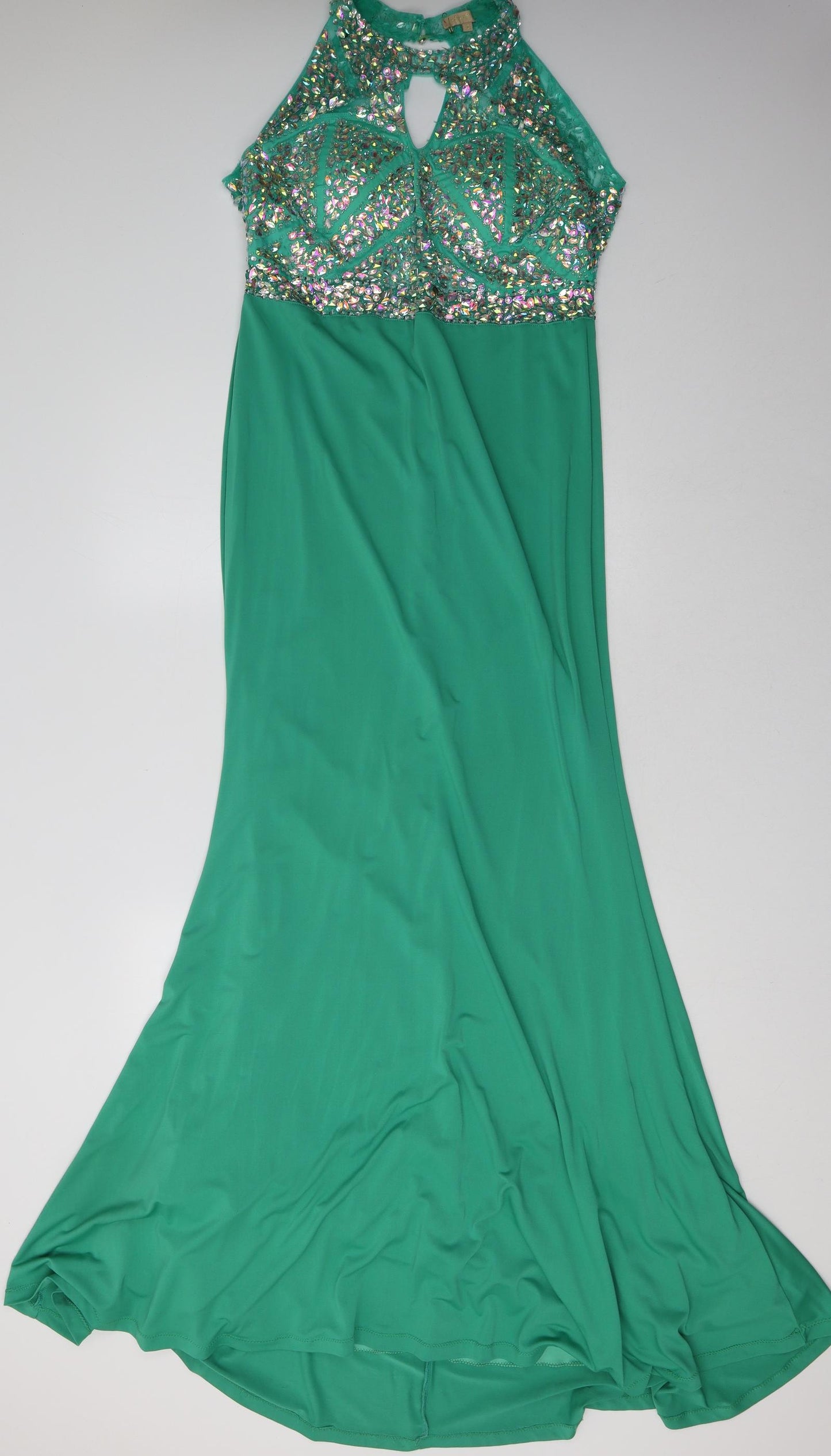Pink Boutique Womens Green  Polyester Ball Gown  Size XL  Crew Neck Button - Sequin Detail