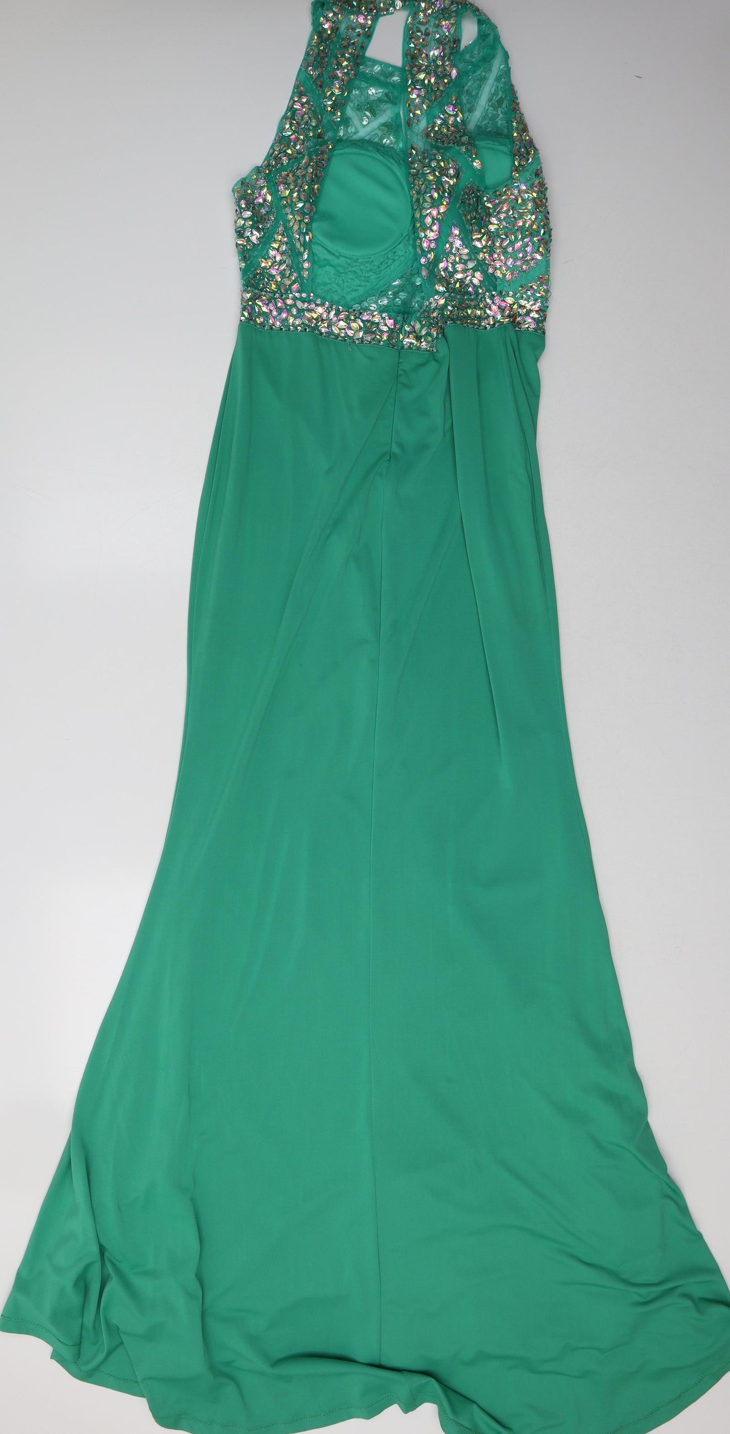 Pink Boutique Womens Green  Polyester Ball Gown  Size XL  Crew Neck Button - Sequin Detail
