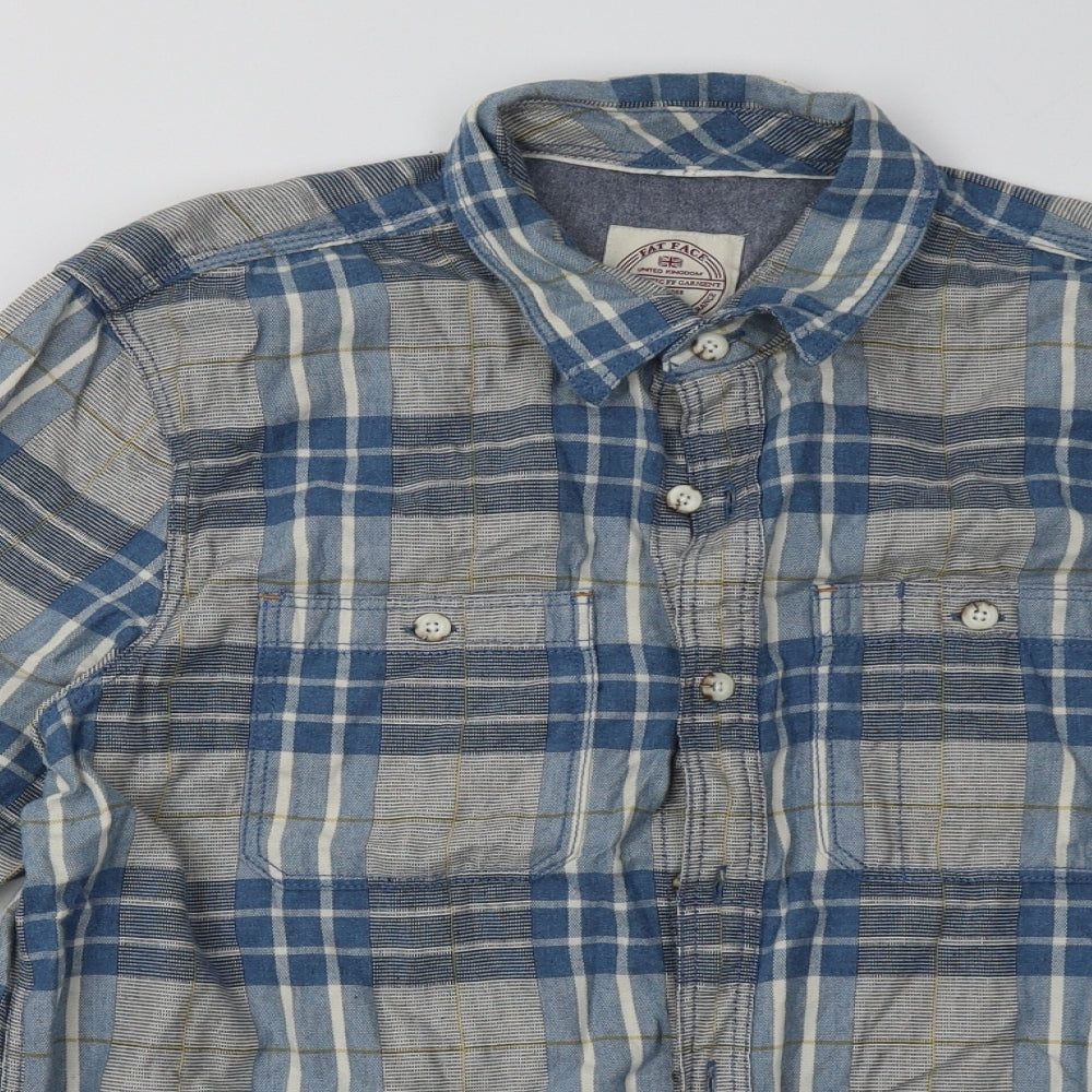 Fat Face Mens Blue Check Cotton  Button-Up Size M Collared Button