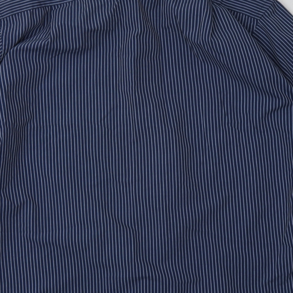 Debenhams Mens Blue Striped Polyester  Button-Up Size 15 Collared Button