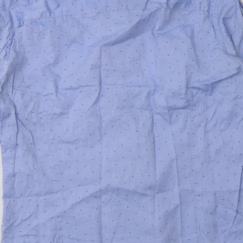 Matalan Mens Blue Polka Dot Cotton  Button-Up Size 16 Collared Button