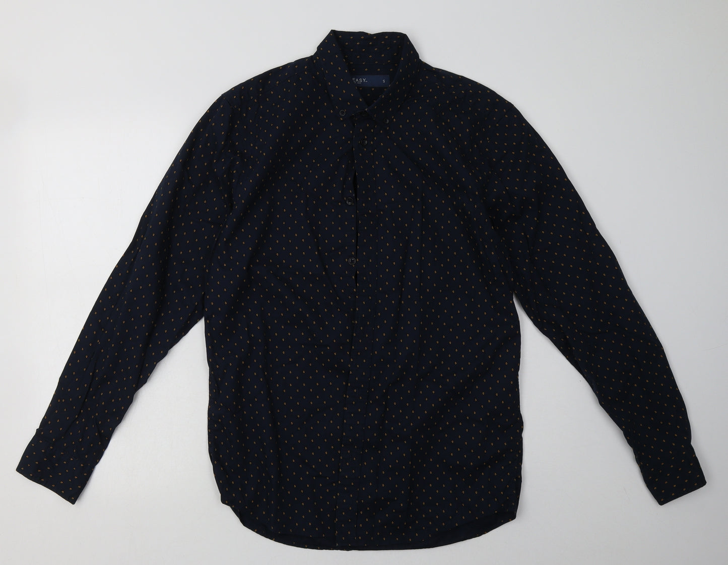 Matalan Mens Blue Geometric Cotton  Button-Up Size S Collared Button