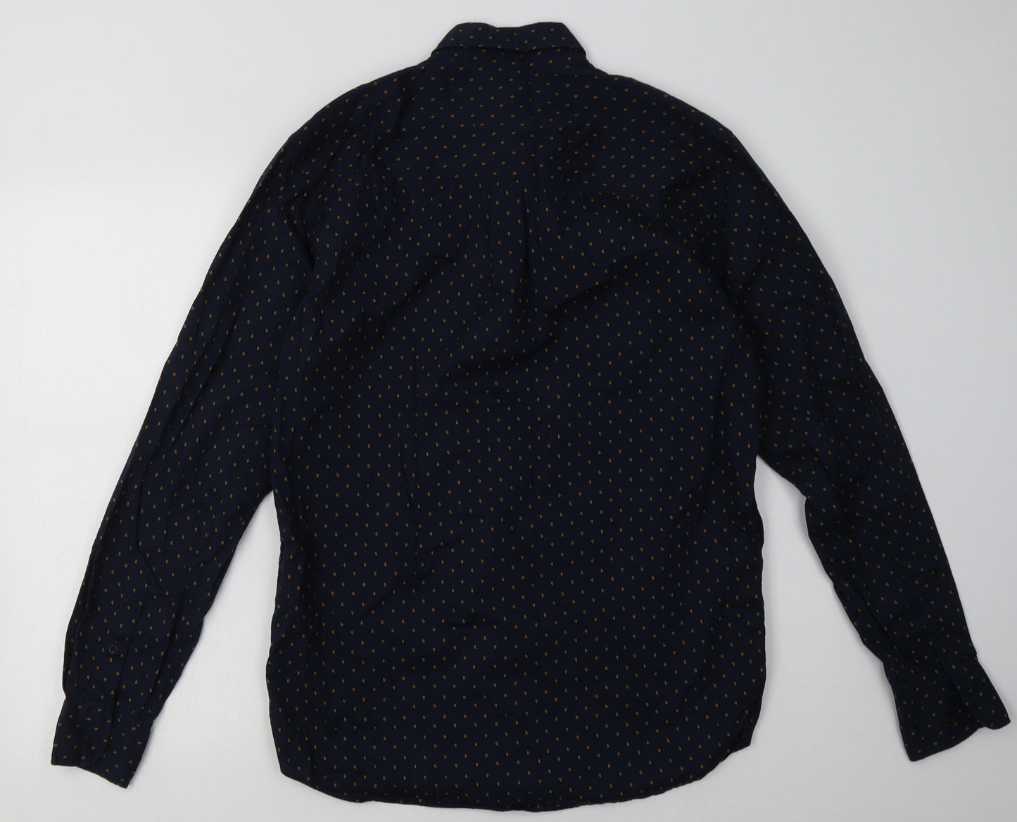 Matalan Mens Blue Geometric Cotton  Button-Up Size S Collared Button