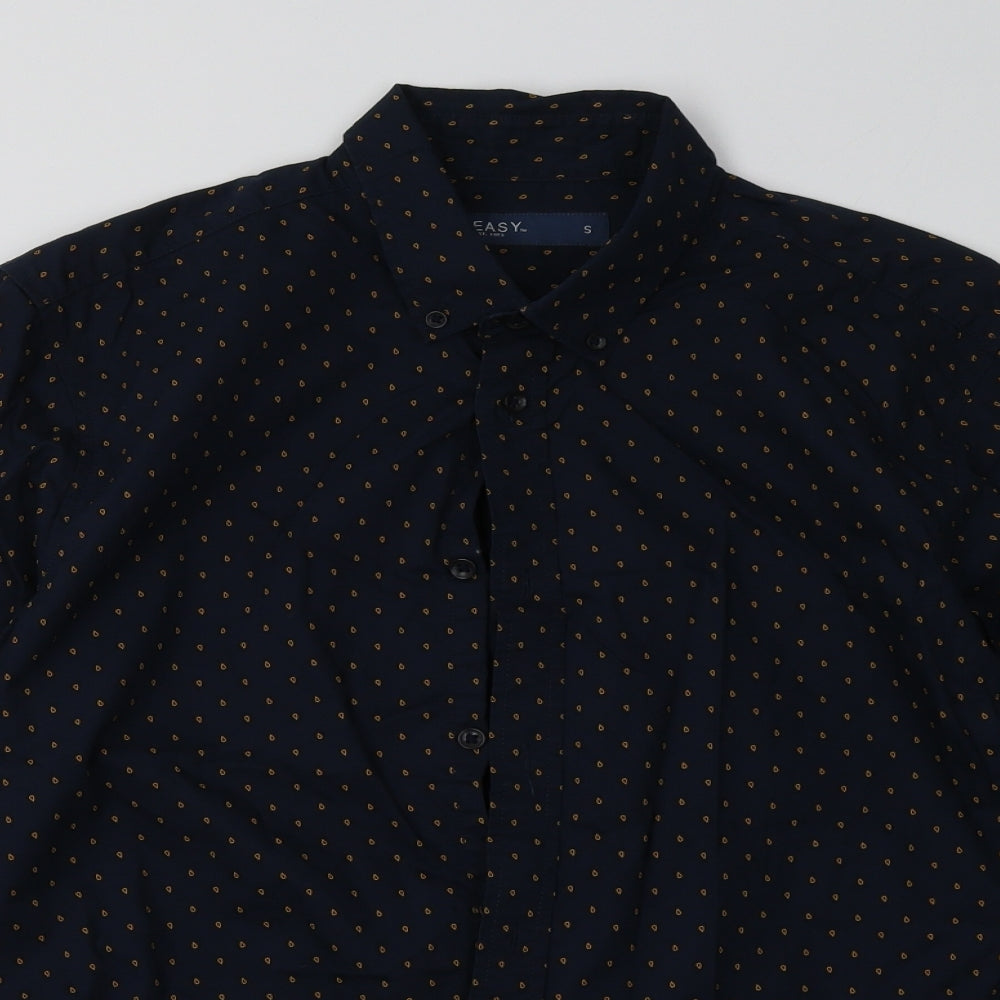 Matalan Mens Blue Geometric Cotton  Button-Up Size S Collared Button