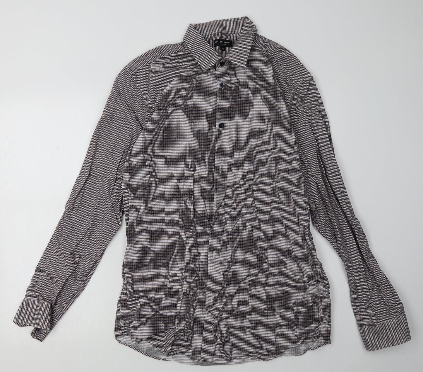 Matalan Mens Brown Check Cotton  Button-Up Size 16 Collared Button