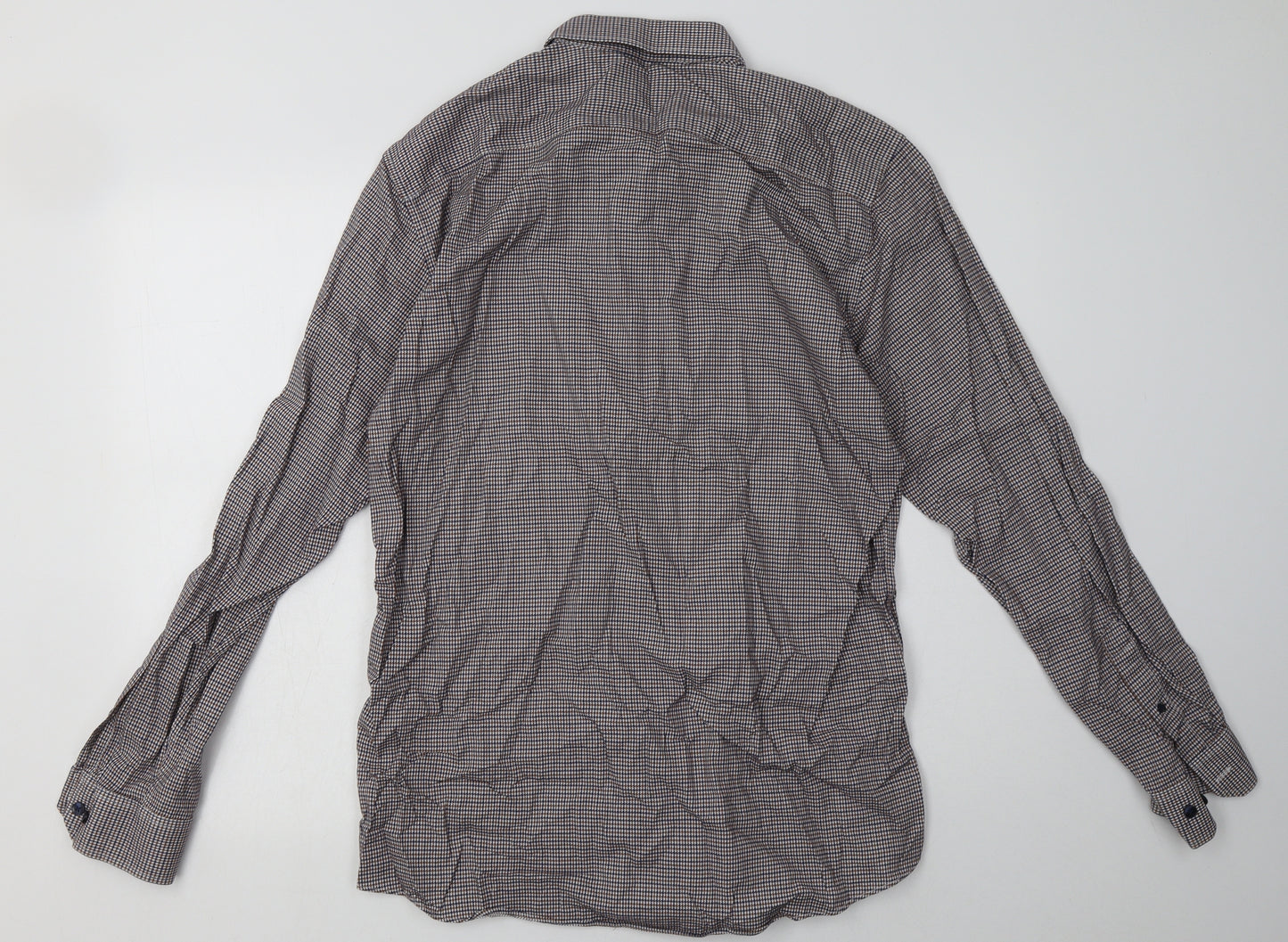 Matalan Mens Brown Check Cotton  Button-Up Size 16 Collared Button