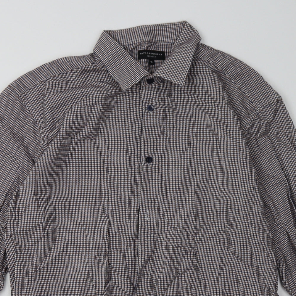 Matalan Mens Brown Check Cotton  Button-Up Size 16 Collared Button
