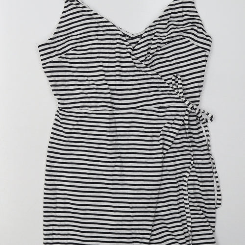 H&M Womens Black Striped Coir Bodycon  Size M  V-Neck Pullover