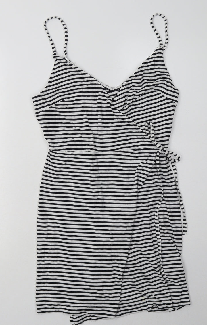 H&M Womens Black Striped Coir Bodycon Size M V-Neck Pullover