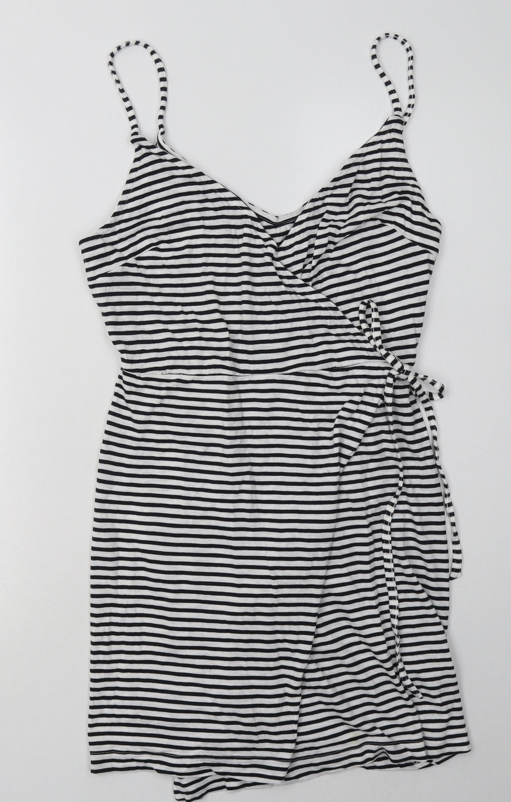 H&M Womens Black Striped Coir Bodycon  Size M  V-Neck Pullover